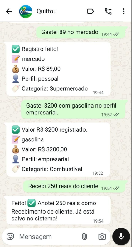 Conversa do Quittou no WhatsApp